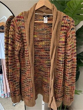 🤎 Multicolor Speckled Chunky Open Knit Cardigan Sz XS | Cozy Layer